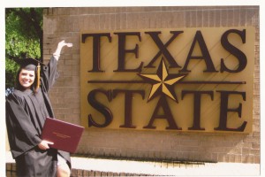 Photo used on t-shirt quilt from Texas state graduate