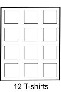 Layout for 12 t-shirts with sashing.